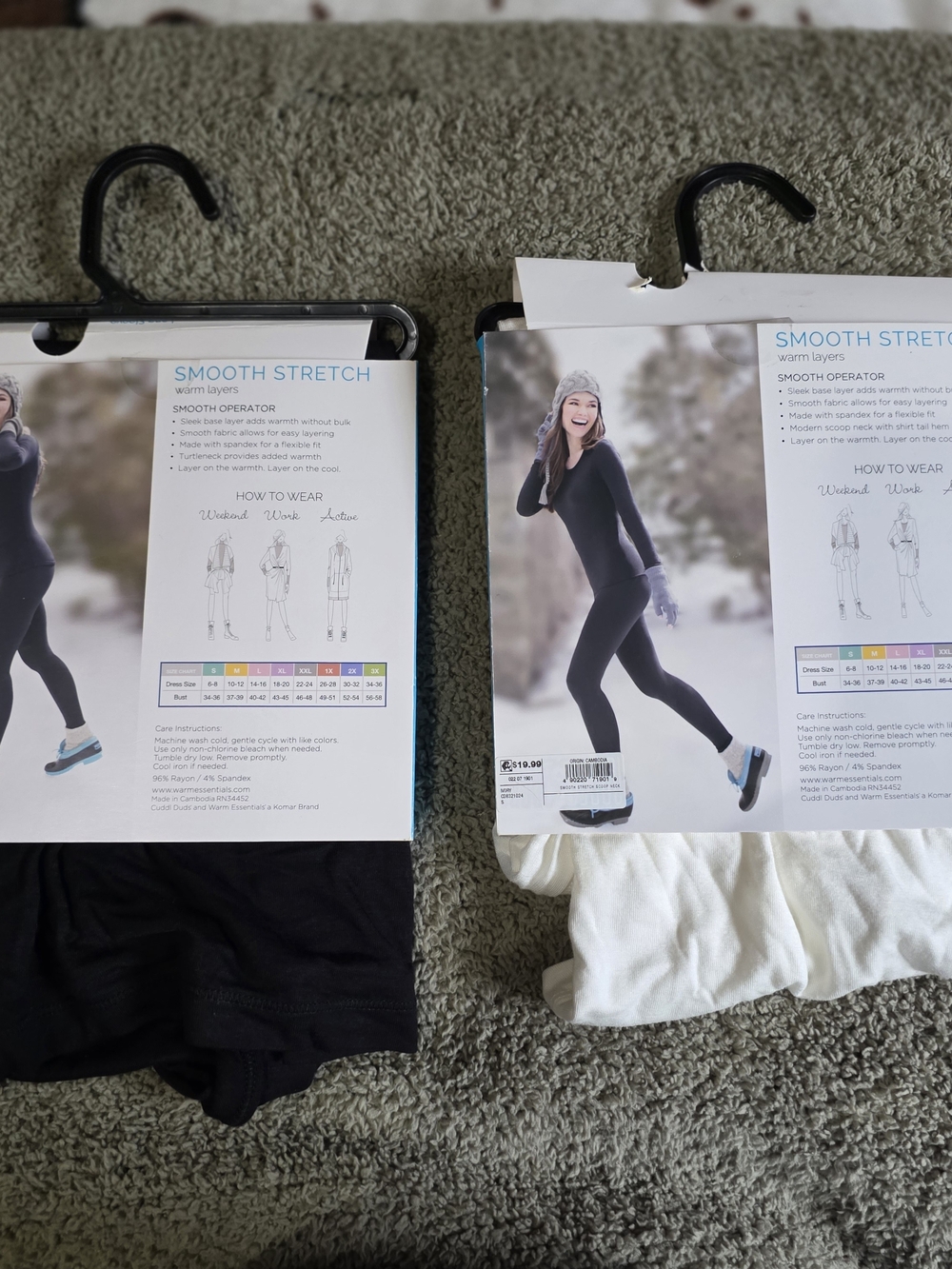 Cuddl Duds Smooth Stretch Long Sleeve Tops - Black & Cream - Picture 2 of 2